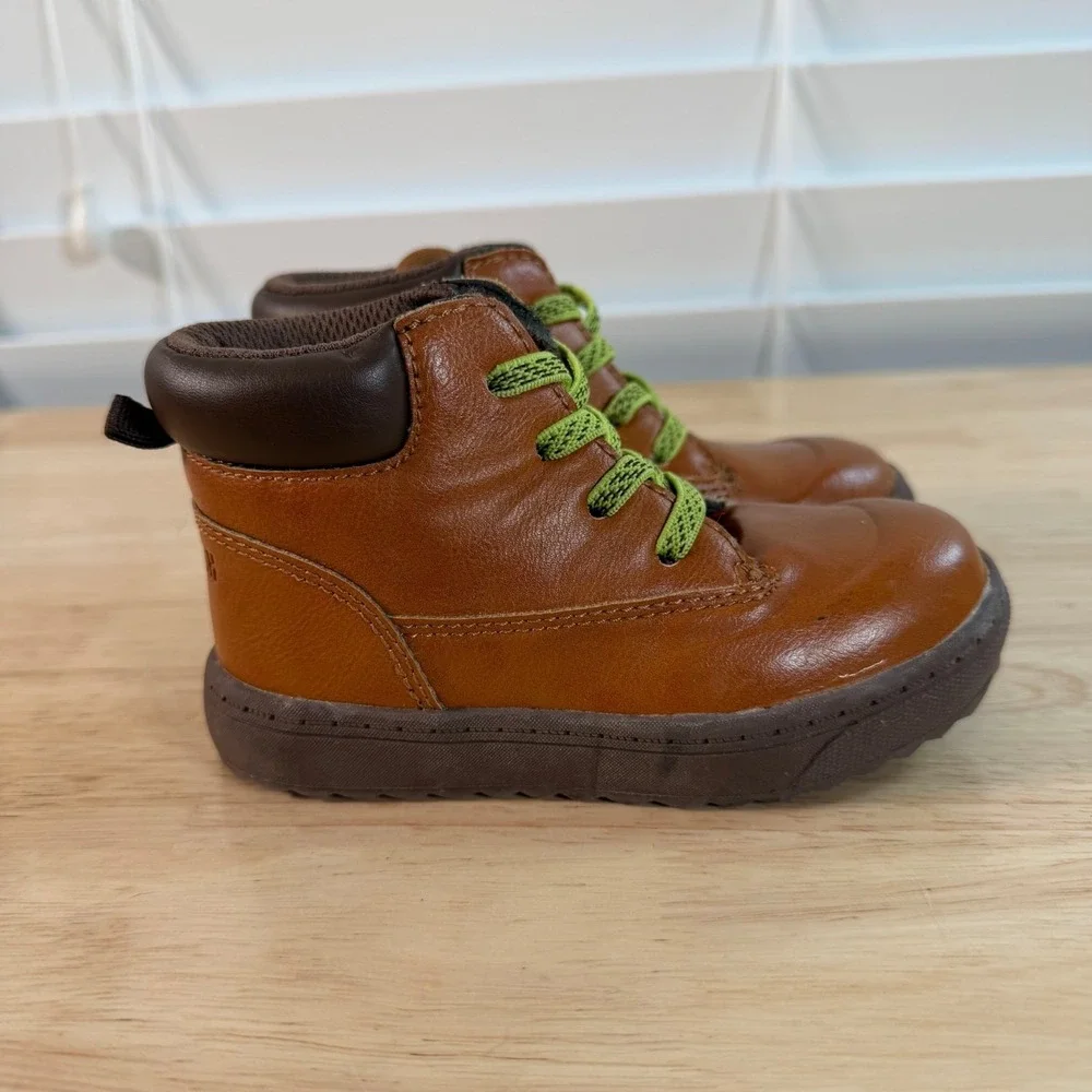 OshKosh B'gosh Larry Ankle Boots Kids Brown Leather Lace-Up Round Toe - 7M